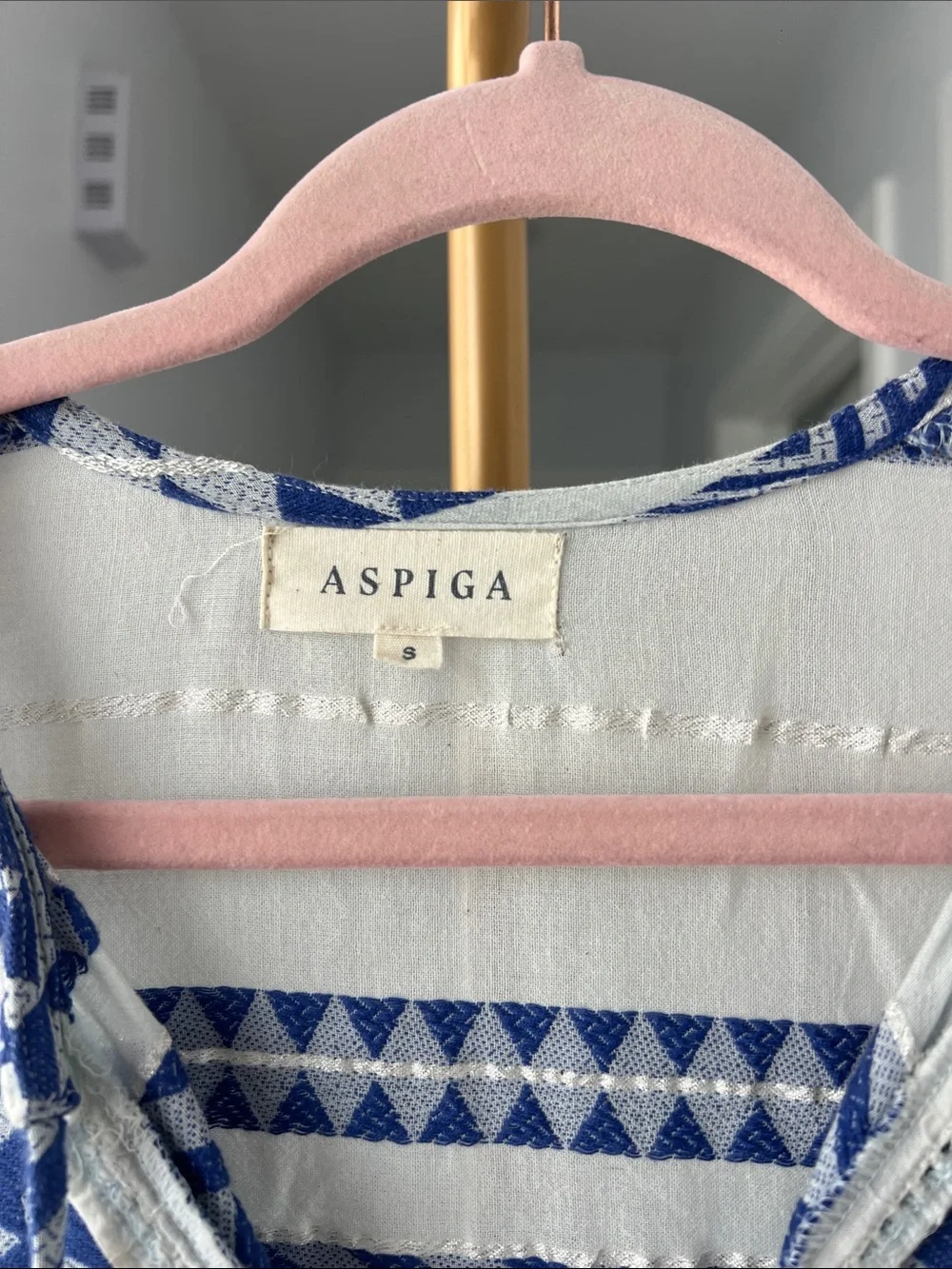 ASPIGA Long Sleeve A Line Cotton Sundress Aztec Greek Geometric S $150